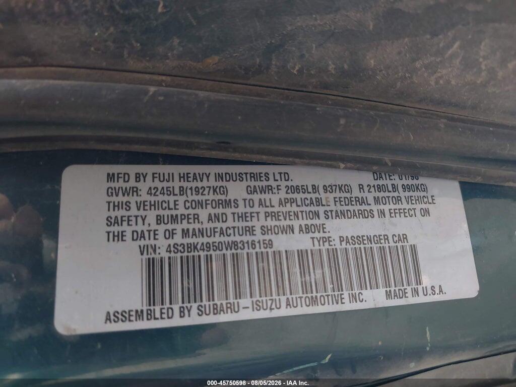 4S3BK4950W8316159 1998 SUBARU LEGACY photo no. 9