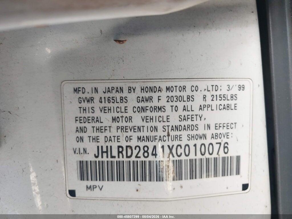 JHLRD2841XC010076 1999 HONDA CR-V photo no. 9