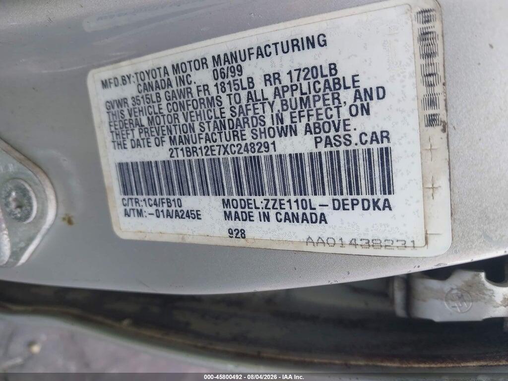 2T1BR12E7XC248291 1999 TOYOTA COROLLA photo no. 9