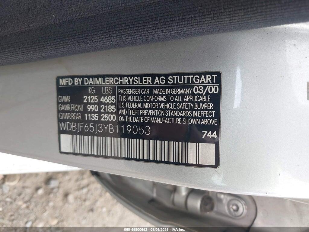 WDBJF65J3YB119053 2000 MERCEDES-BENZ E 320 photo no. 9