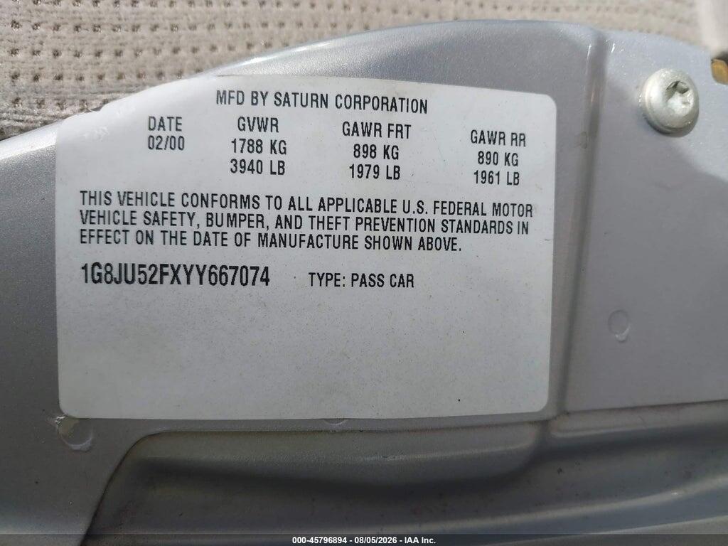 1G8JU52FXYY667074 2000 SATURN LS1 photo no. 9