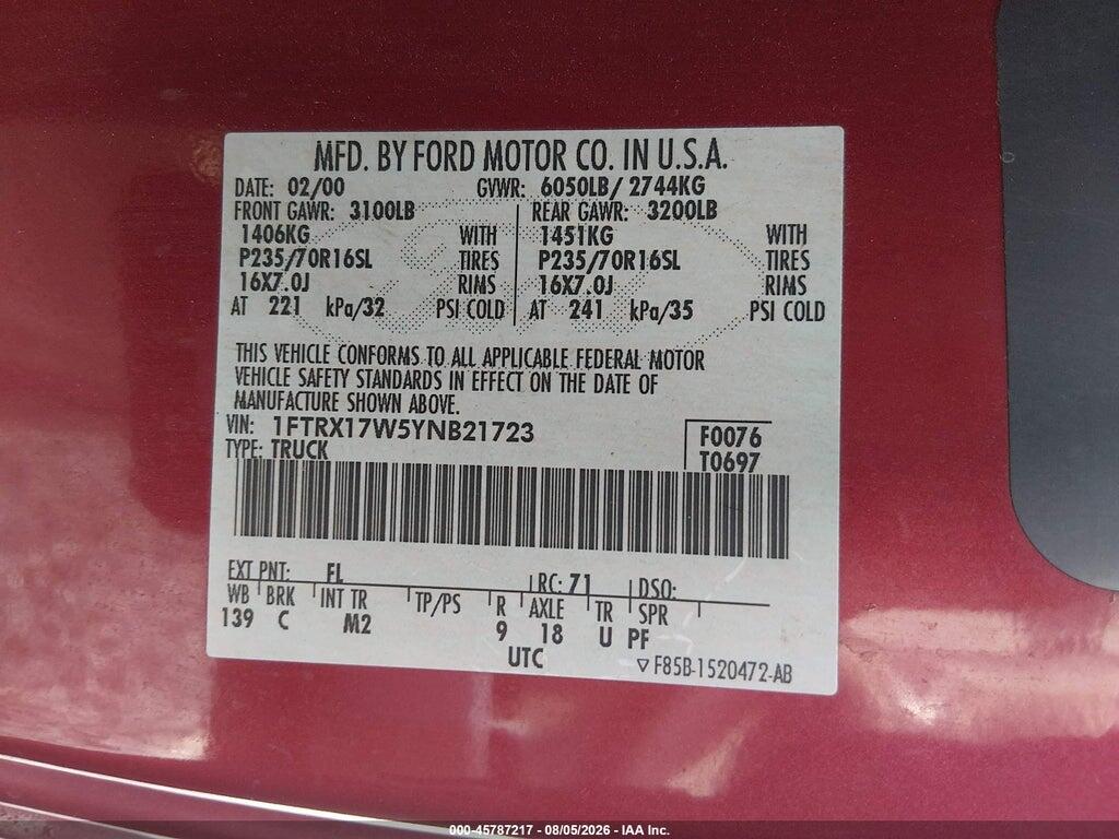 1FTRX17W5YNB21723 2000 FORD F-150 photo no. 9