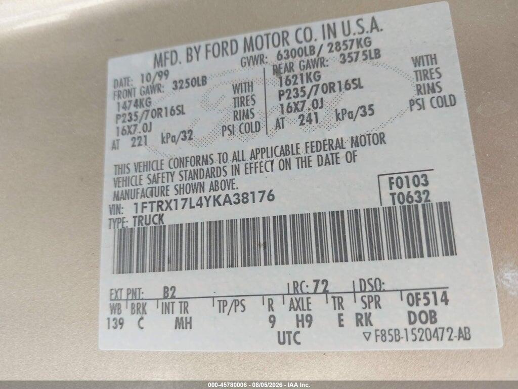 1FTRX17L4YKA38176 2000 FORD F-150 photo no. 9