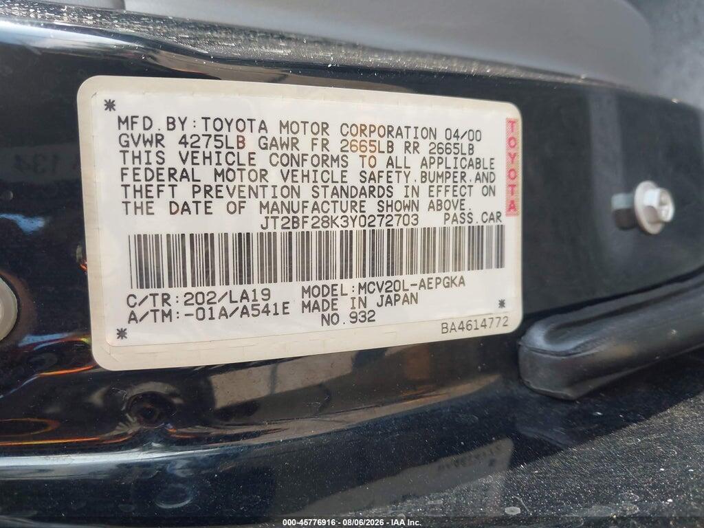 JT2BF28K3Y0272703 2000 TOYOTA CAMRY photo no. 9