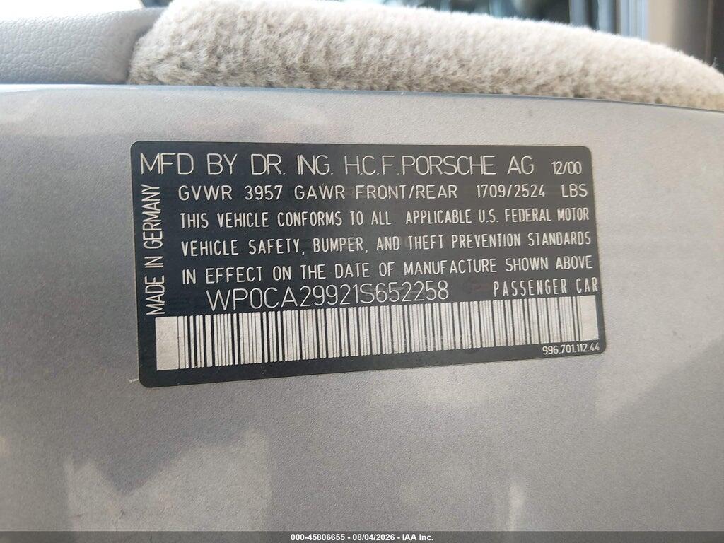 WP0CA29921S652258 2001 PORSCHE 911 photo no. 9