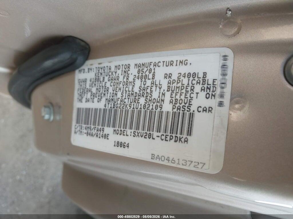 4T1BG22K91U102109 2001 TOYOTA CAMRY photo no. 9