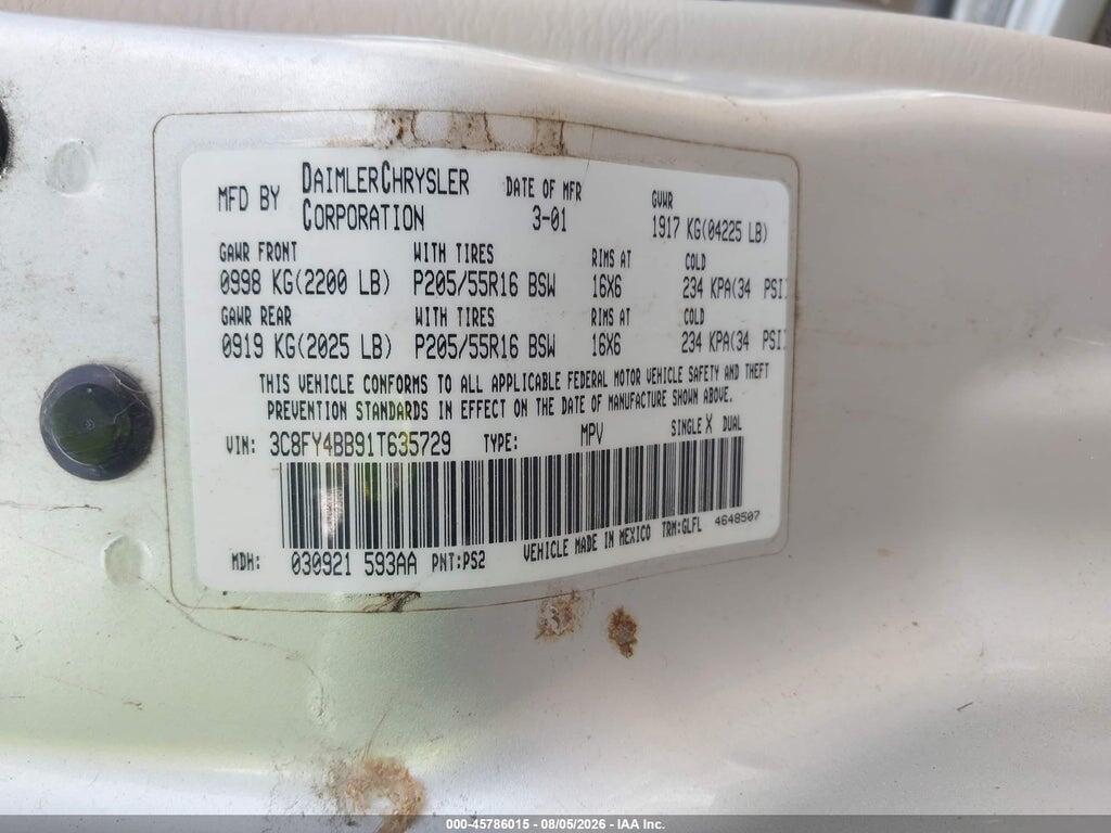 3C8FY4BB91T635729 2001 CHRYSLER PT CRUISER photo no. 9