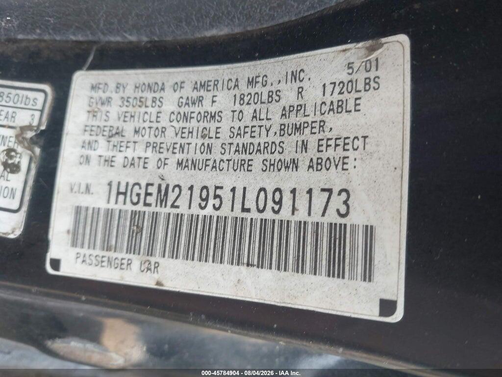 1HGEM21951L091173 2001 HONDA CIVIC photo no. 9