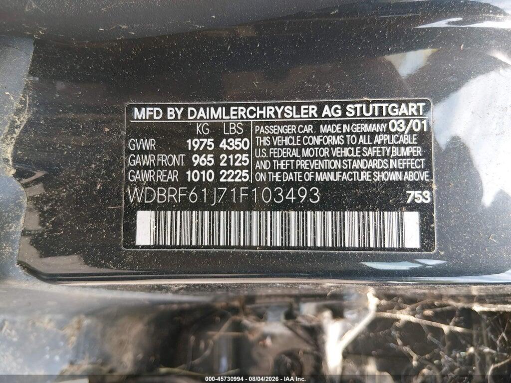 WDBRF61J71F103493 2001 MERCEDES-BENZ C 240 photo no. 9