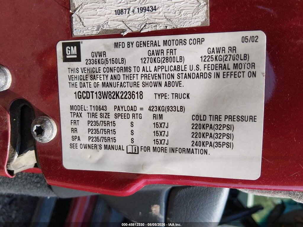 1GCDT13W82K223618 2002 CHEVROLET S-10 photo no. 9