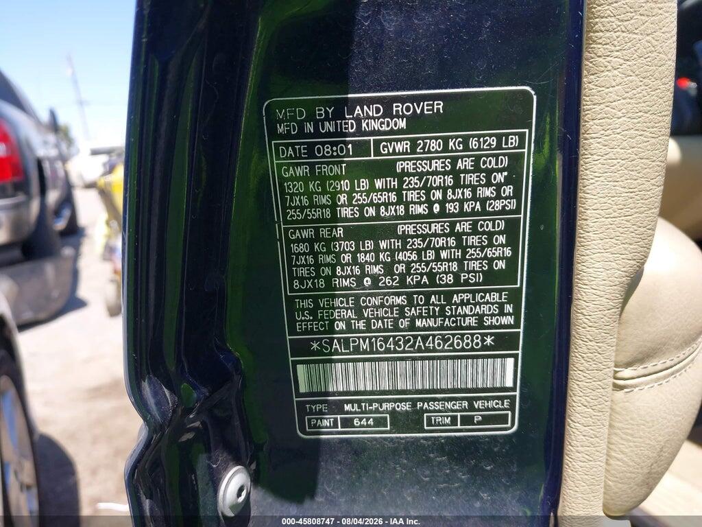 SALPM16432A462688 2002 LAND ROVER RANGE ROVER photo no. 9