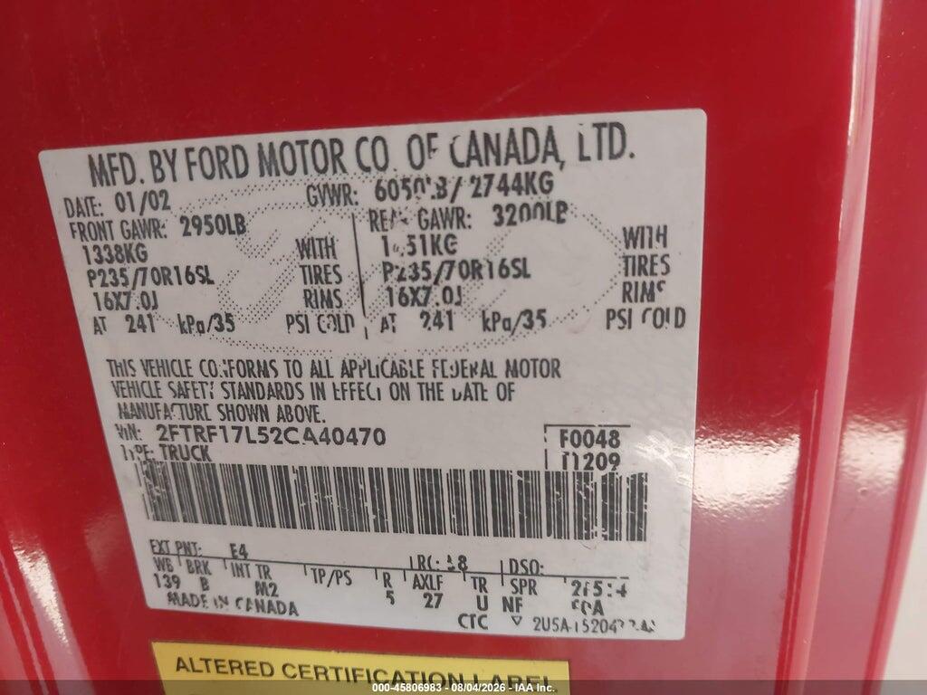 2FTRF17L52CA40470 2002 FORD F-150 photo no. 9