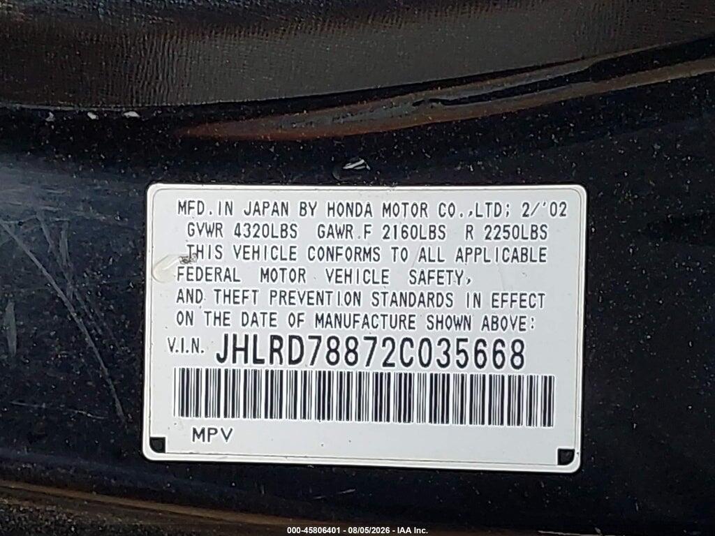 JHLRD78872C035668 2002 HONDA CR-V photo no. 9