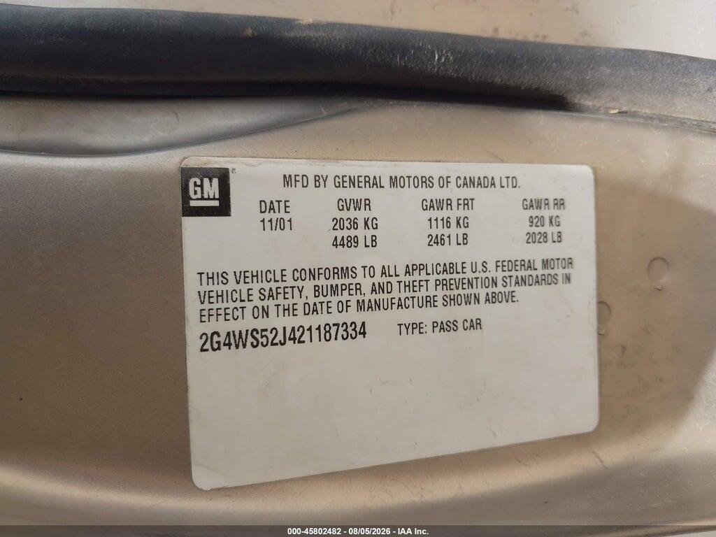 2G4WS52J421187334 2002 BUICK CENTURY photo no. 9