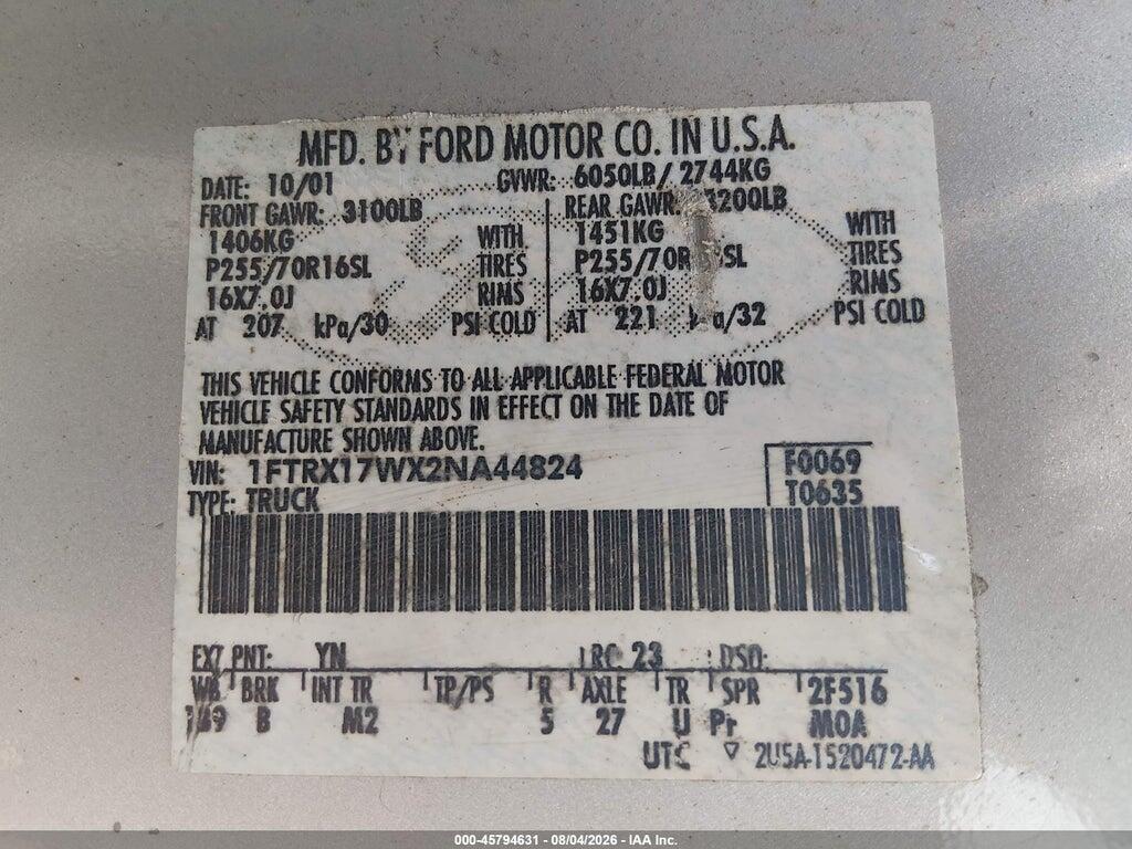 1FTRX17WX2NA44824 2002 FORD F-150 photo no. 9