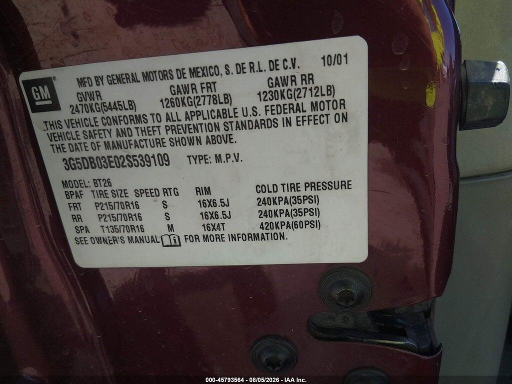 3G5DB03E02S539109 2002 BUICK RENDEZVOUS photo no. 9