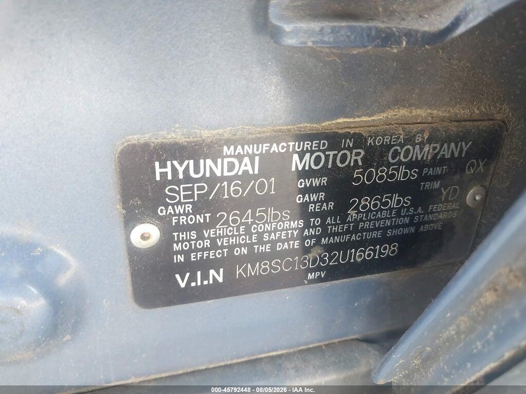 KM8SC13D32U166198 2002 HYUNDAI SANTA FE photo no. 9