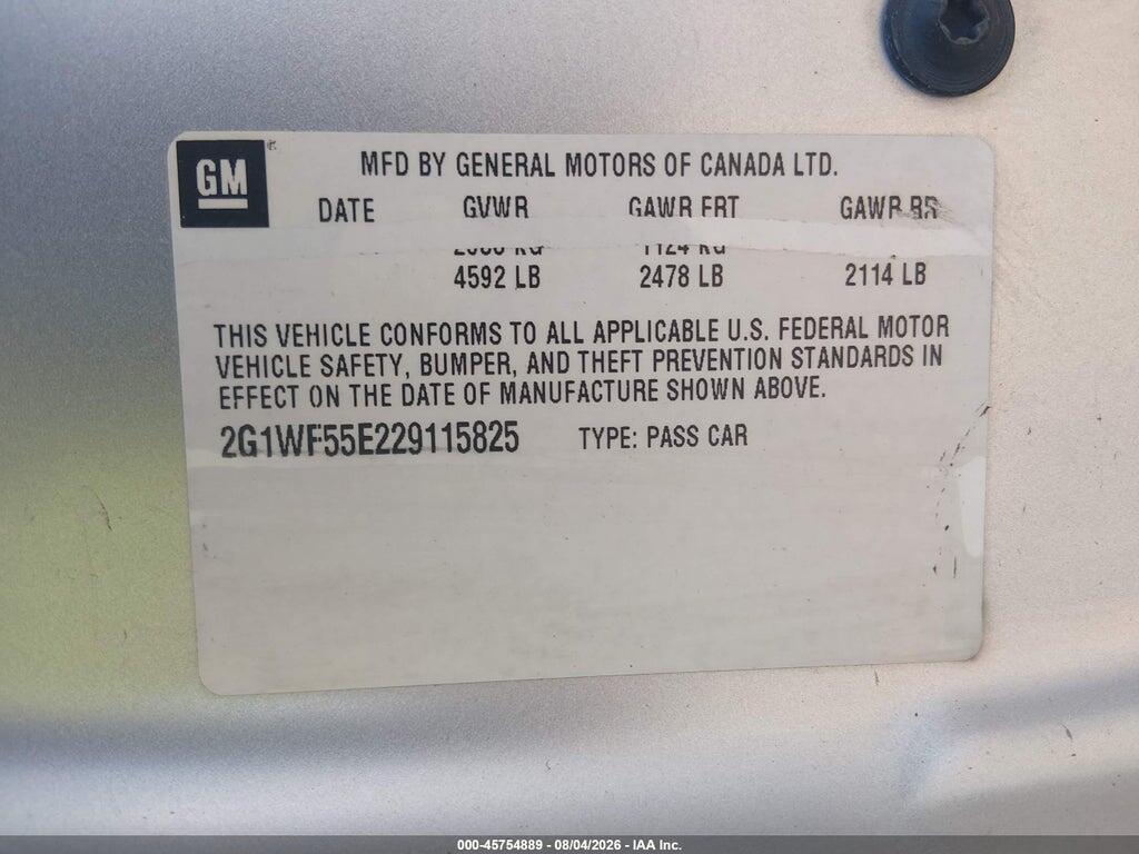 2G1WF55E229115825 2002 CHEVROLET IMPALA photo no. 9