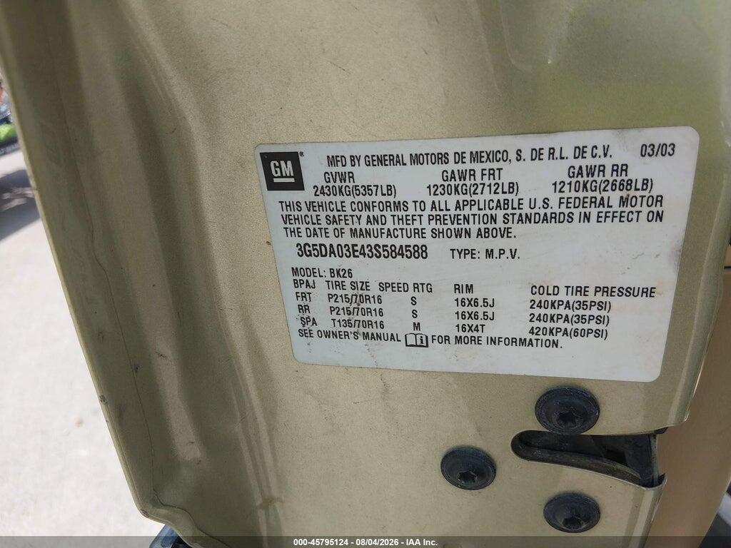 3G5DA03E43S584588 2003 BUICK RENDEZVOUS photo no. 9