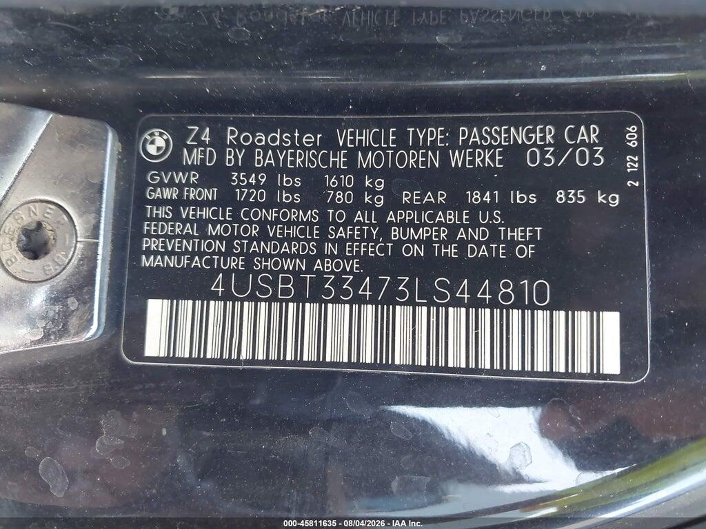 4USBT33473LS44810 2003 BMW Z4 photo no. 9