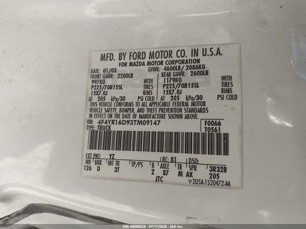 4F4YR16D93TM09147 2003 MAZDA B2300 photo no. 9