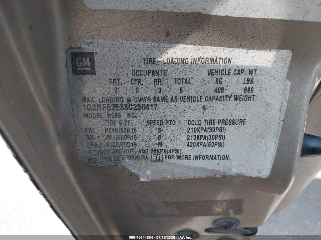 1G2NF52E33C236417 2003 PONTIAC GRAND AM photo no. 9