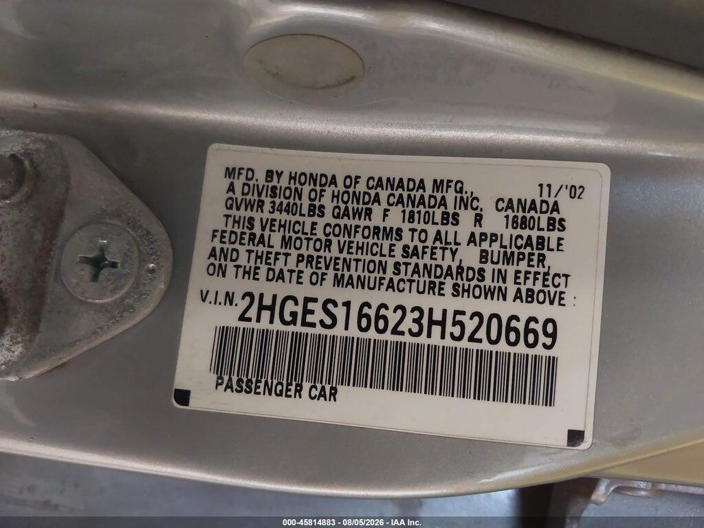 2HGES16623H520669 2003 HONDA CIVIC photo no. 8