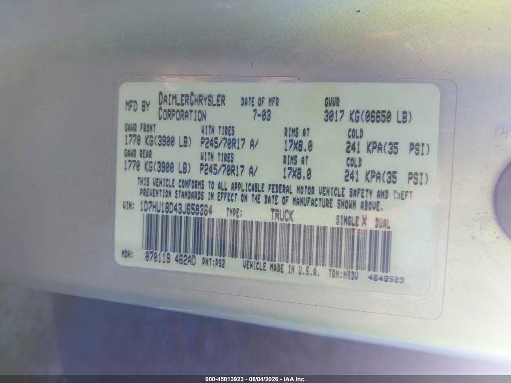 1D7HU18D43J658364 2003 DODGE RAM 1500 photo no. 9