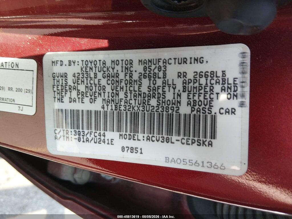 4T1BE32KX3U223892 2003 TOYOTA CAMRY photo no. 9
