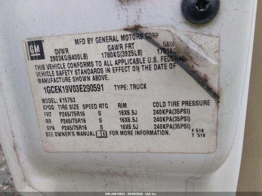 1GCEK19V03E290591 2003 CHEVROLET SILVERADO 1500 photo no. 9