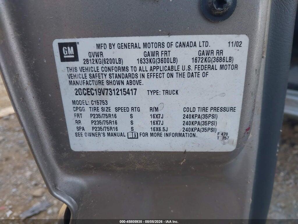 2GCEC19V731215417 2003 CHEVROLET SILVERADO 1500 photo no. 9