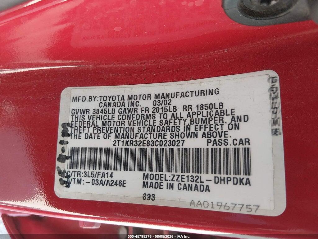 2T1KR32E83C023027 2003 TOYOTA MATRIX photo no. 9