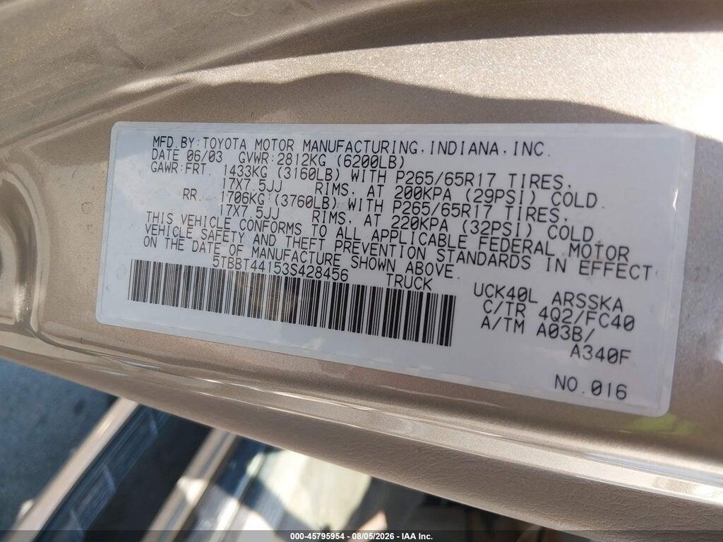 5TBBT44153S428456 2003 TOYOTA TUNDRA photo no. 9
