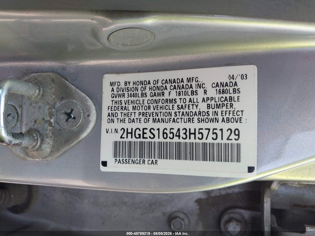 2HGES16543H575129 2003 HONDA CIVIC photo no. 9