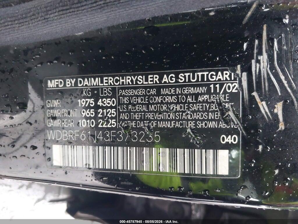 WDBRF61J43F373235 2003 MERCEDES-BENZ C 240 photo no. 9