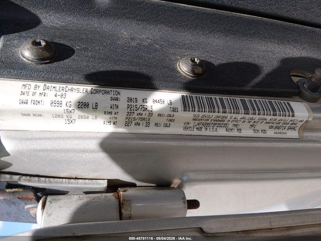 1J4FA39S73P352351 2003 JEEP WRANGLER photo no. 9