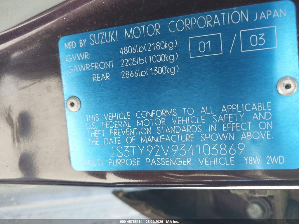 JS3TY92V934103869 2003 SUZUKI XL-7 photo no. 9