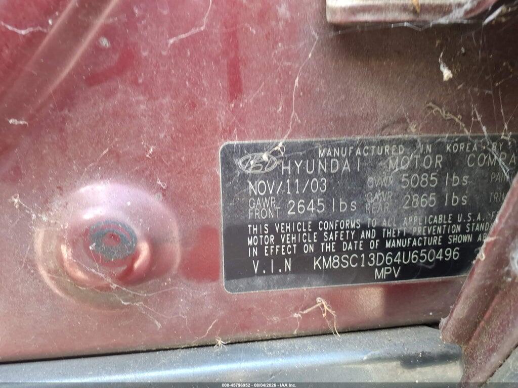 KM8SC13D64U650496 2004 HYUNDAI SANTA FE photo no. 9