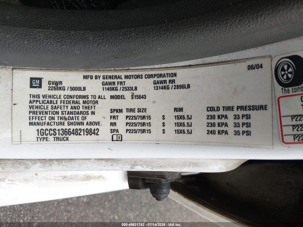 1GCCS136648219842 2004 CHEVROLET COLORADO photo no. 9