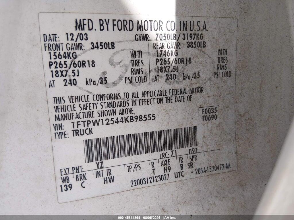 1FTPW12544KB98555 2004 FORD F-150 photo no. 9