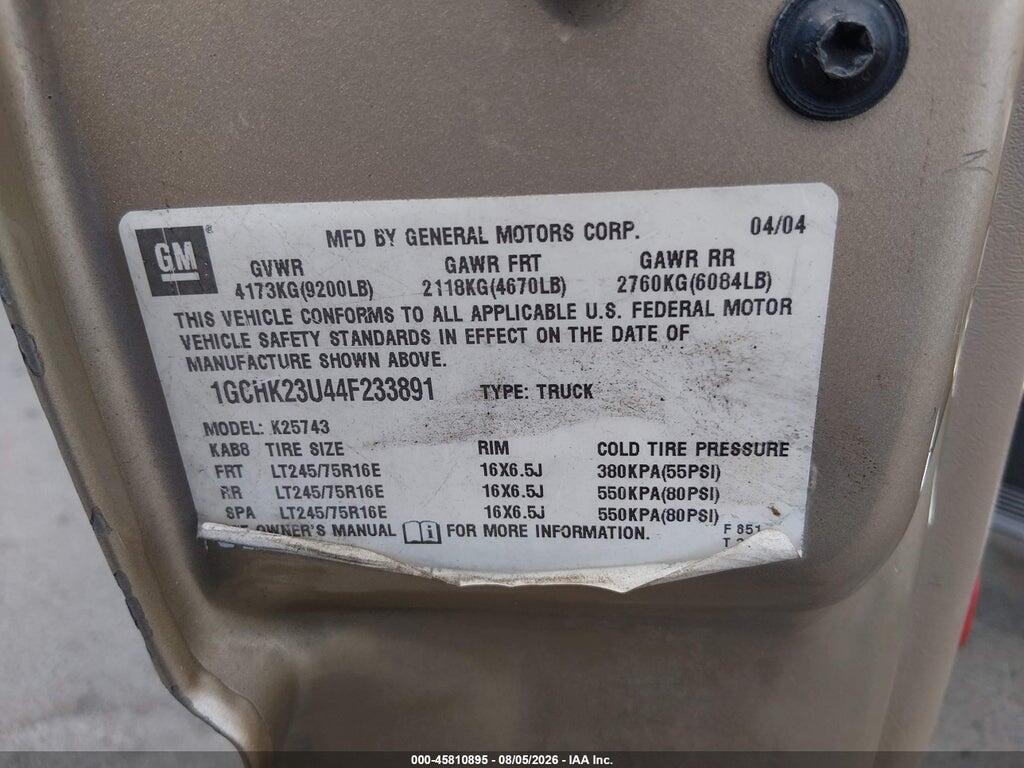 1GCHK23U44F233891 2004 CHEVROLET SILVERADO 2500HD photo no. 9