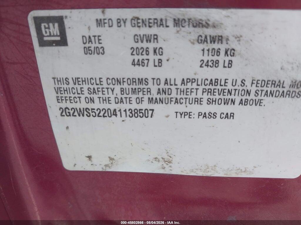 2G2WS522041138507 2004 PONTIAC GRAND PRIX photo no. 9