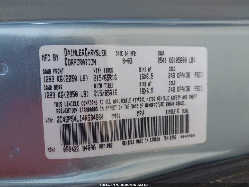 2C4GP54L14R534664 2004 CHRYSLER TOWN & COUNTRY photo no. 9