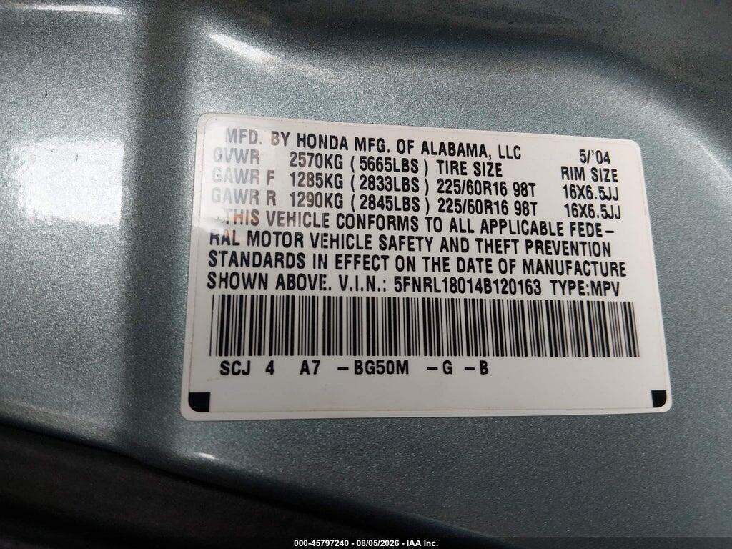 5FNRL18014B120163 2004 HONDA ODYSSEY photo no. 9