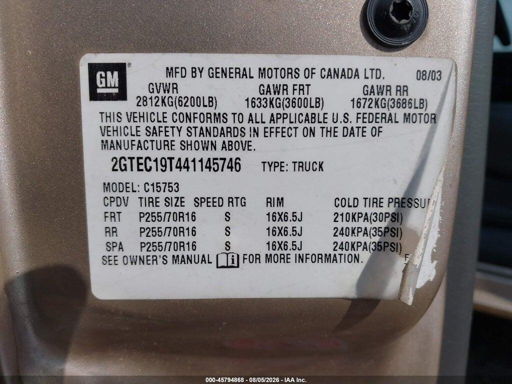2GTEC19T441145746 2004 GMC SIERRA 1500 photo no. 9