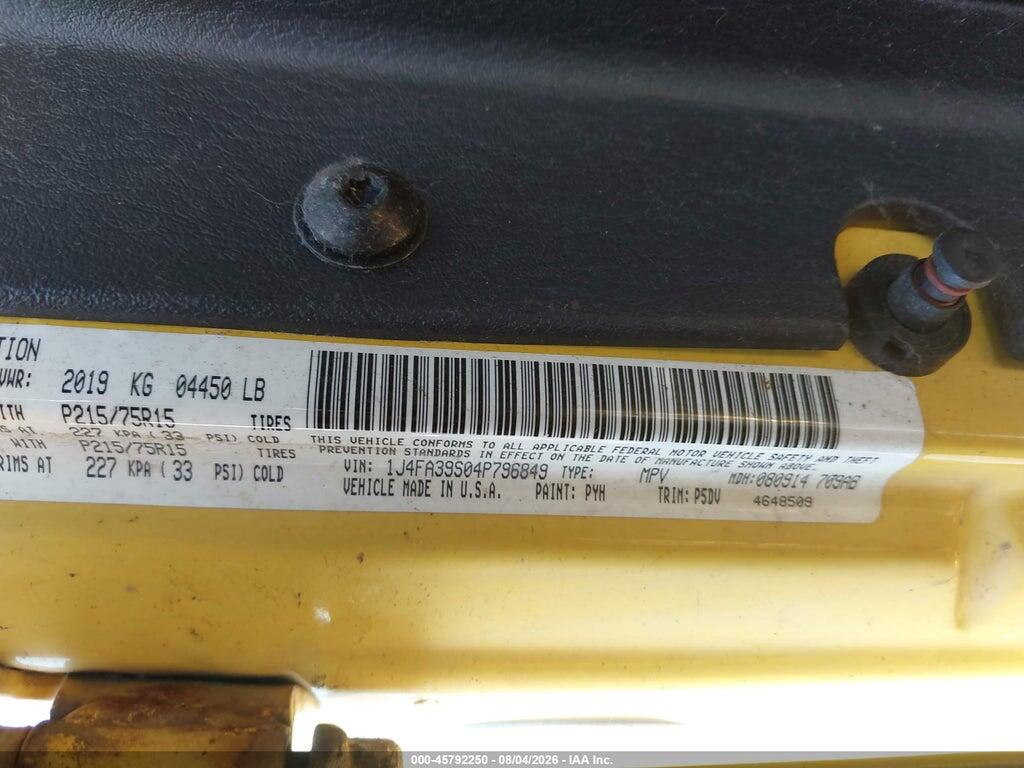1J4FA39S04P796849 2004 JEEP WRANGLER photo no. 9