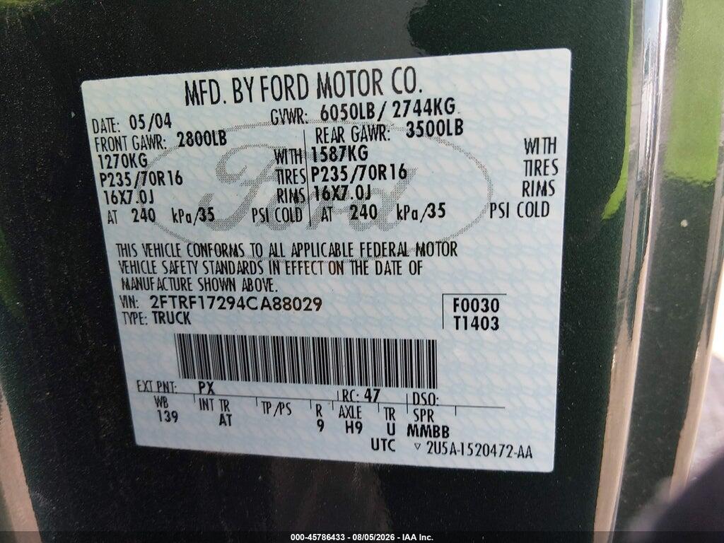 2FTRF17294CA88029 2004 FORD F-150 HERITAGE photo no. 9