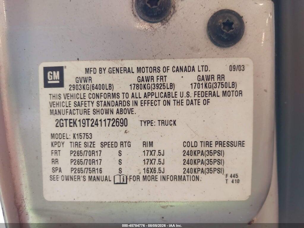 2GTEK19T241172690 2004 GMC SIERRA 1500 photo no. 9
