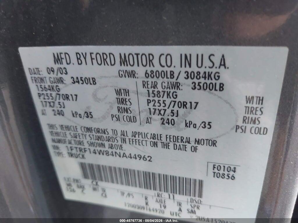 1FTRF14W84NA44962 2004 FORD F-150 photo no. 9