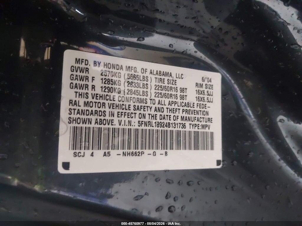 5FNRL18924B131736 2004 HONDA ODYSSEY photo no. 9